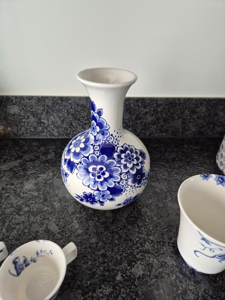 Heinen Delfts Blauw Buikvaasje, Ophalen of Verzenden, Blauw, Aardewerk of Porselein, Minder dan 50 cm