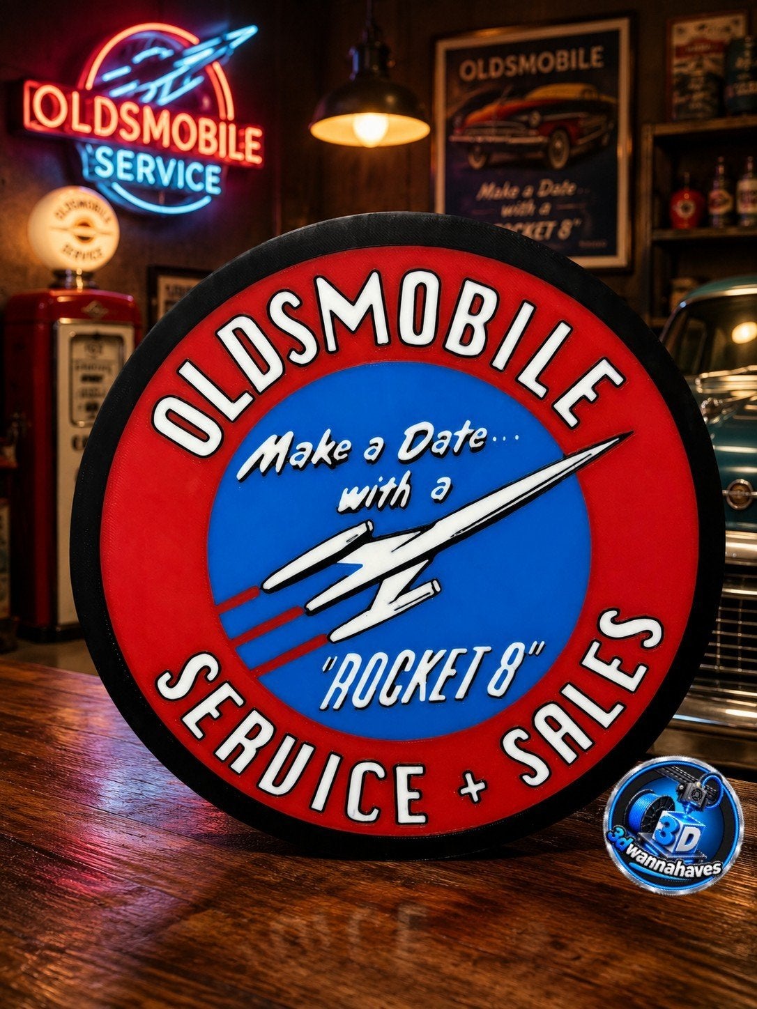 Oldsmobile Rocket 8 Retro Lichtbak - Garage Decoratie, Ophalen of Verzenden