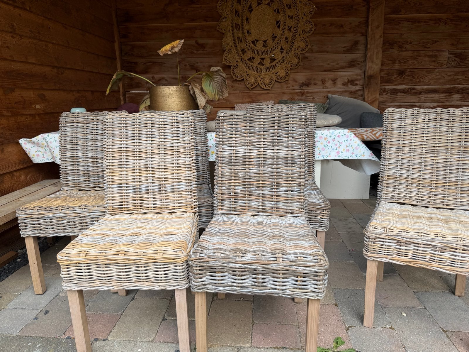 Rieten eetkamerstoelen - Set van 6, Huis en Inrichting, Stoelen, Gebruikt, Overige kleuren, Riet of Rotan, Ophalen of Verzenden