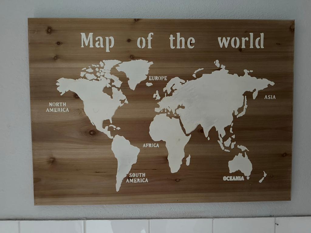 Houten wereldkaart wanddecoratie 80 x55, Ophalen, Hout, Zo goed als nieuw, Bruin