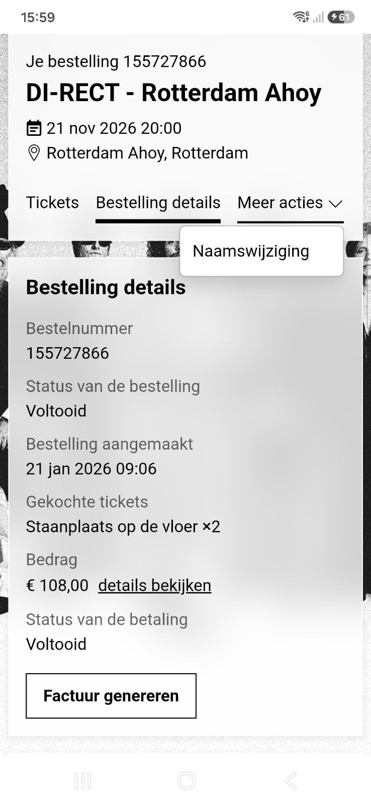2 Di-rect kaarten voor 21 november. staanplaatsen, Twee personen, November