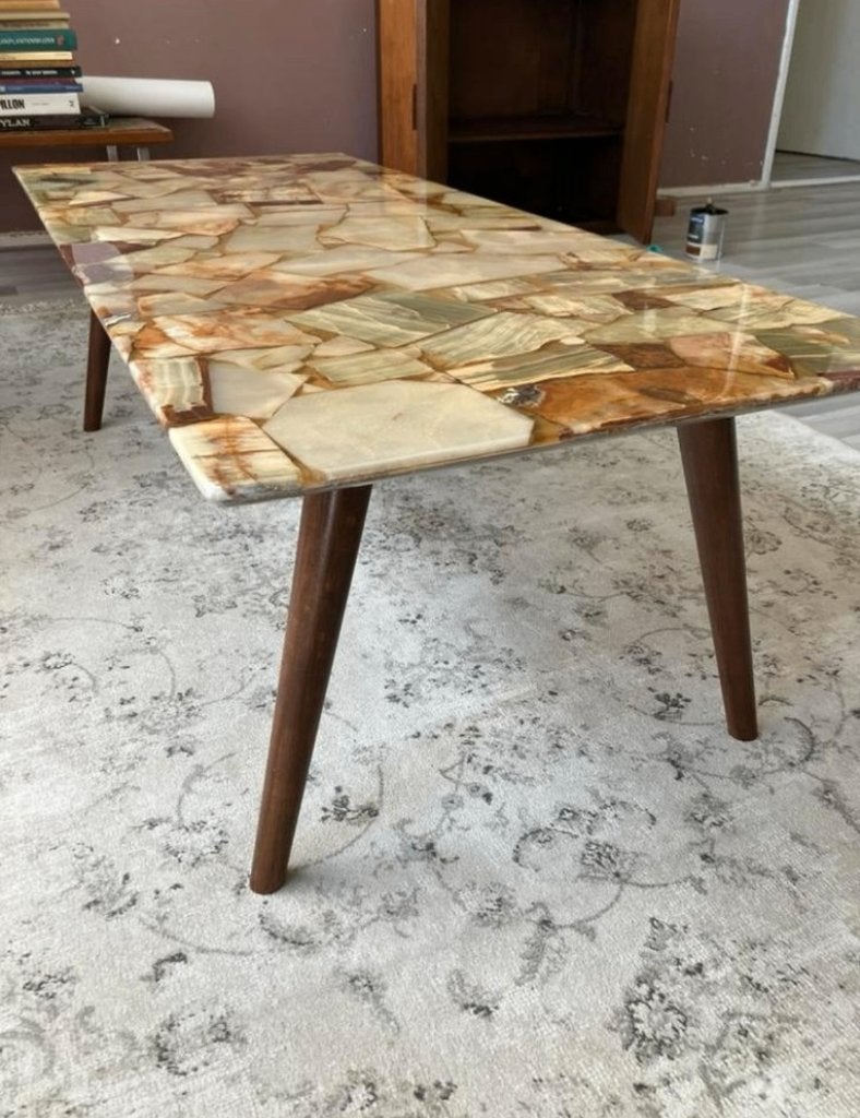 Vintage Onyx Marmeren Salontafel – Jaren 60 Design, Overige materialen, 100 tot 150 cm, Onbekend, Zo goed als nieuw