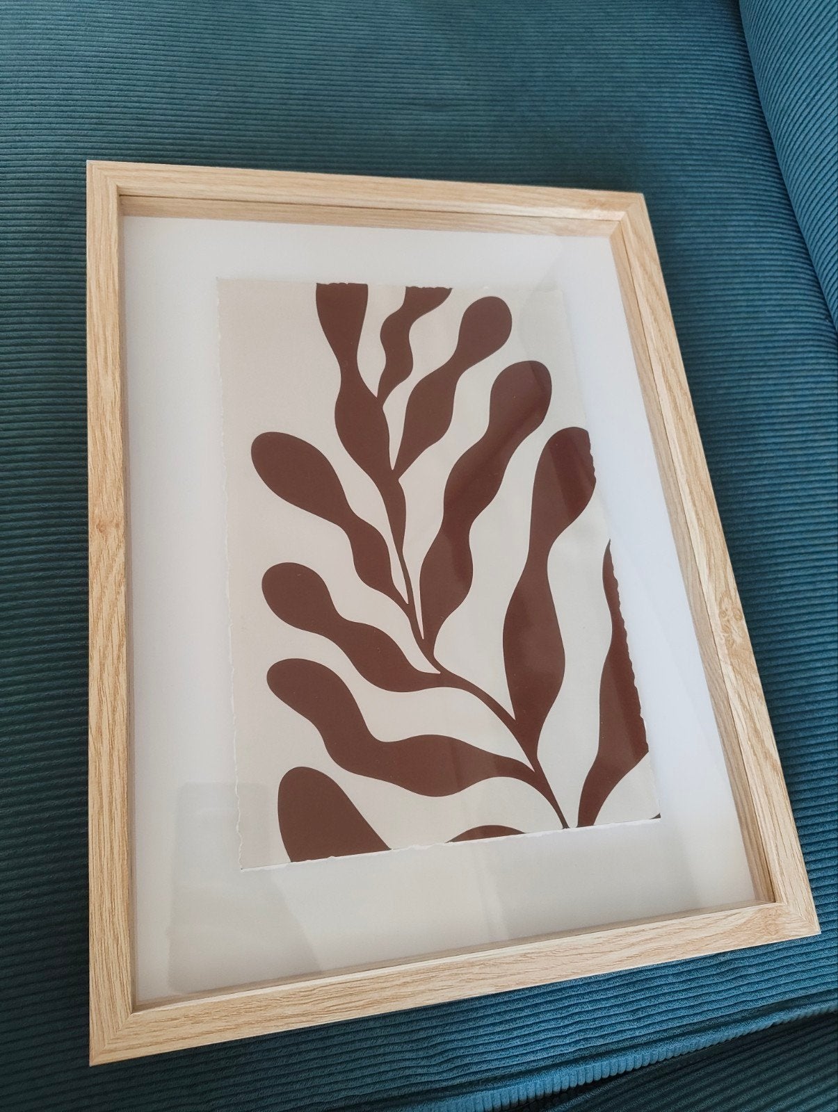 Abstracte botanische print in houten lijst, Antiek en Kunst, Ophalen, Abstract