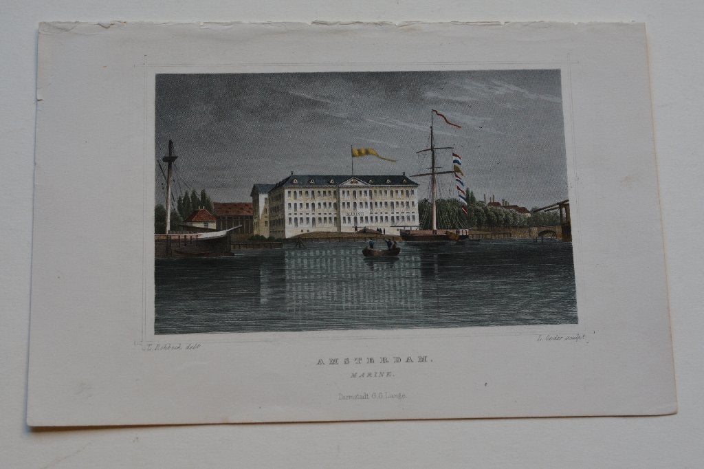 AMSTERDAM MARINE SCHEEPVAARTMUSEUM GRAVURE TERWEN 1858 G21, 10 cm, 1800 - 1899, Verzenden, Stadsgezicht