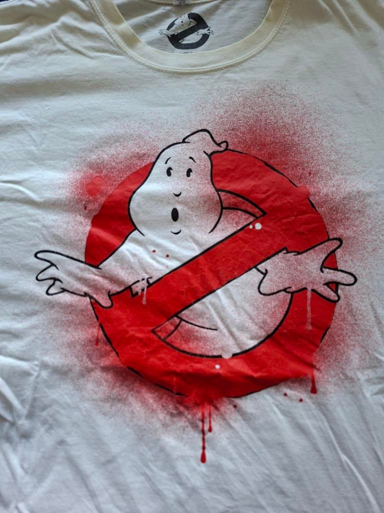 Worn Ghotbusters t-shirt met bijzondere grafitti logo-print!, Verzenden, Gedragen, Maat 56/58 (XL), Wit