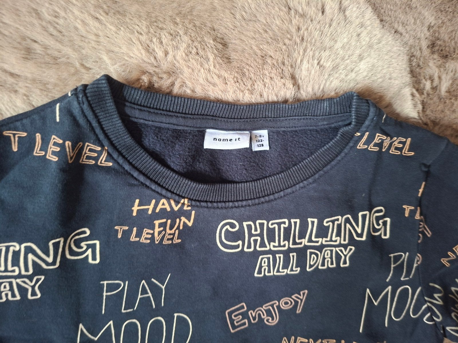 Name It Trui Maat 122-128 Donkerblauw met Tekstprint, Kinderen en Baby's, Kinderkleding | Maat 128, Gebruikt, Jongen of Meisje