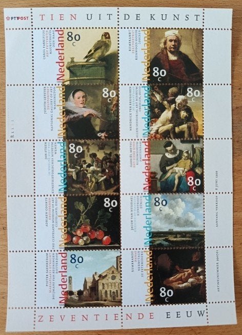 Postzegelvel 'Tien uit de Kunst' - Zeventiende Eeuw, Ophalen of Verzenden, Na 1940, Postfris