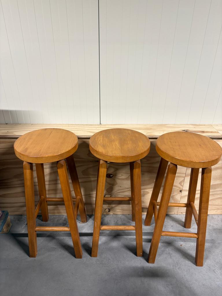 Barkrukken hout, 3 krukken, Ophalen, Hout, 60 tot 90 cm