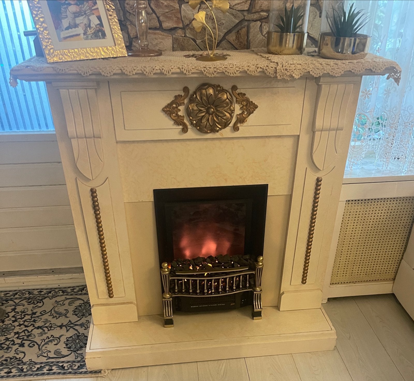 Decoratieve elektrische haard met schouw, Huis en Inrichting, Haarden, Ophalen, Gebruikt, Vrijstaande haard, Elektrische haard