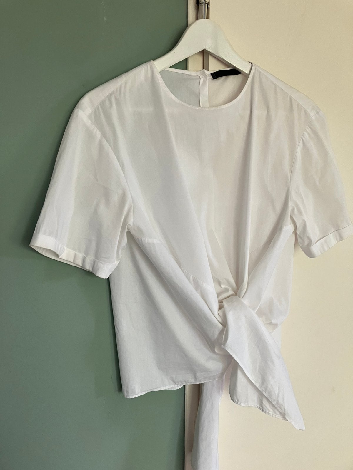 Zara katoenen blouse met strik s, Ophalen of Verzenden, Zo goed als nieuw, Maat 36 (S), Wit