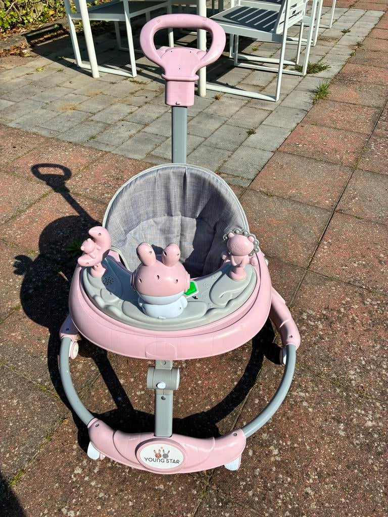 Roze Baby Loopstoel met Speelgoed en Duwstang, Ophalen, Zo goed als nieuw