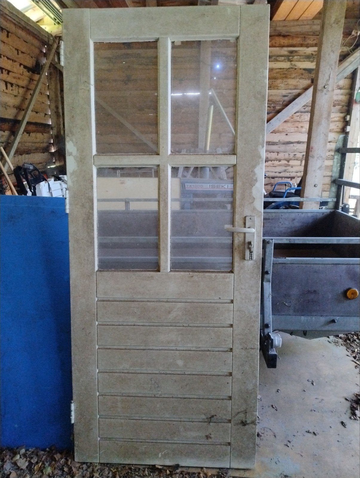Gebruikte hard houten deur met glas en lamellen, Ophalen, Gebruikt, 80 tot 100 cm, Buitendeur