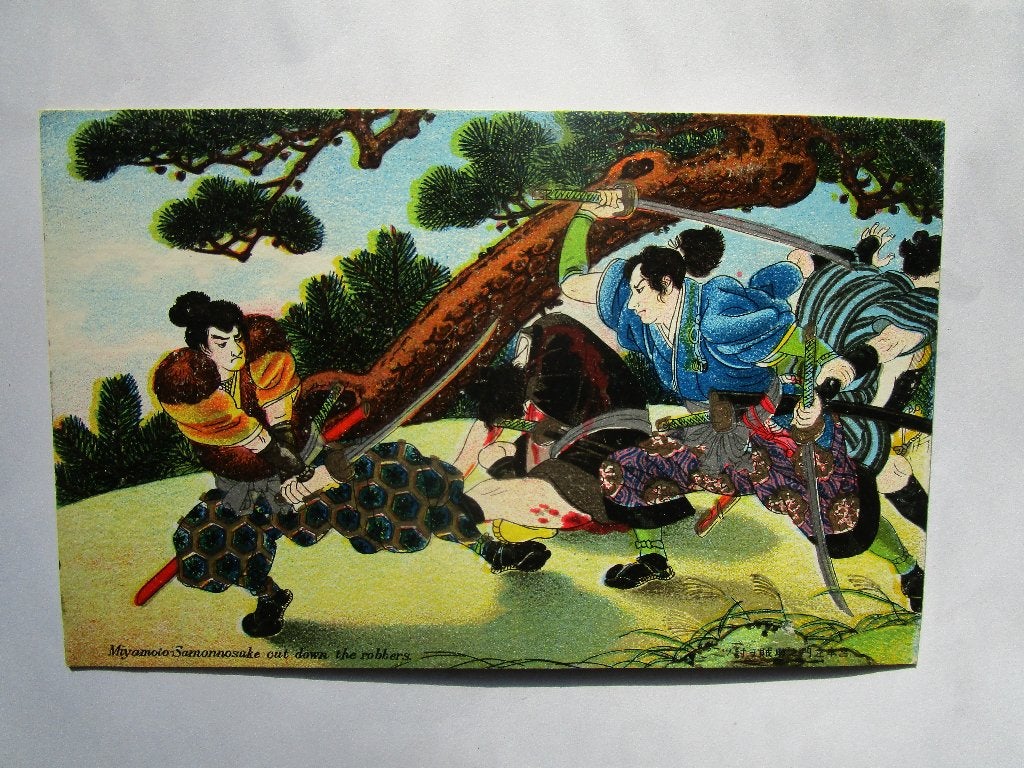 Ansichtkaart Japan - Miyamoto Samonnosake cut down robbers, Verzenden, Voor 1920, Ongelopen, Buiten Europa