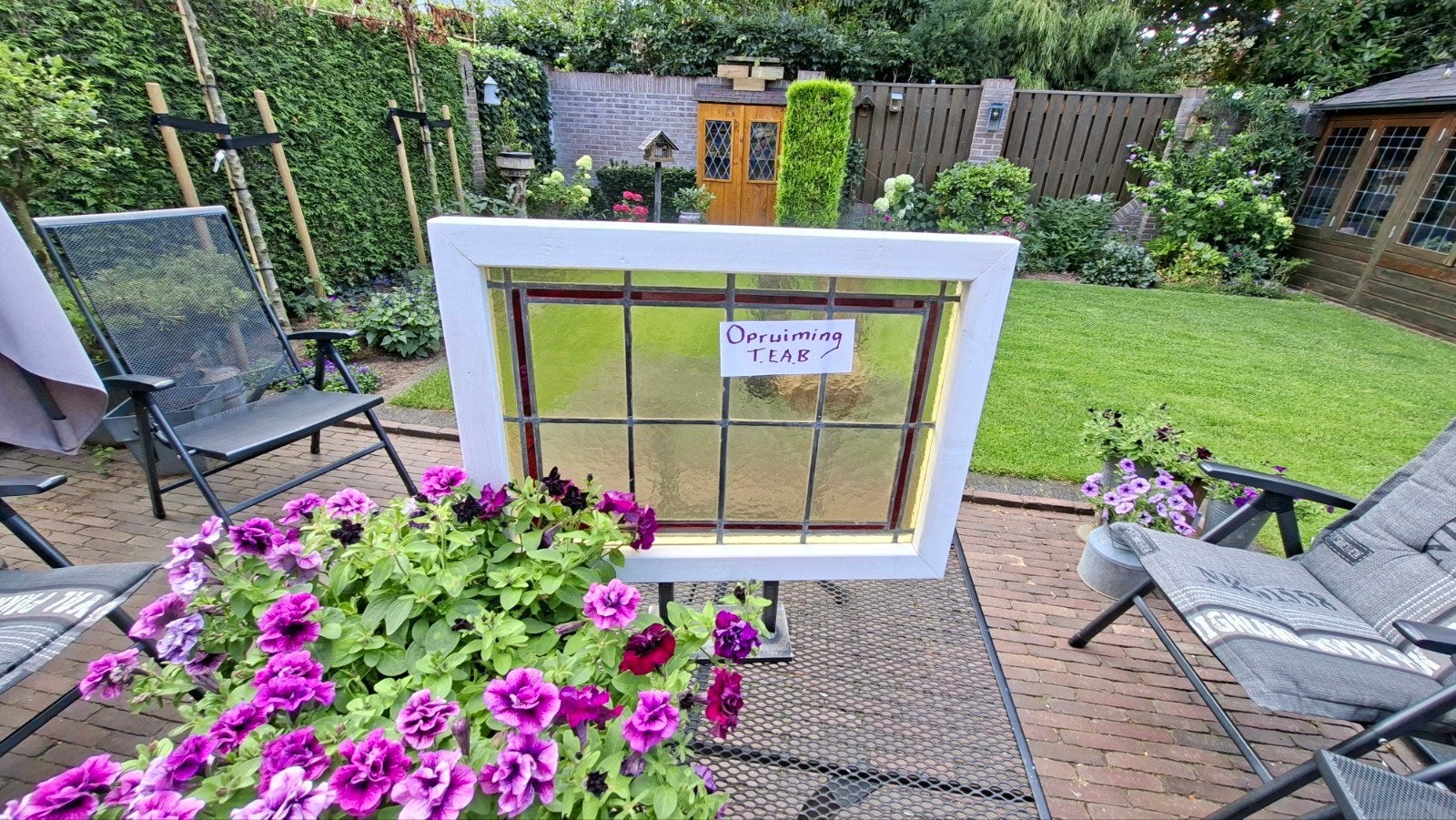 Glas in lood raam op standaard OPRUIMING, Ophalen