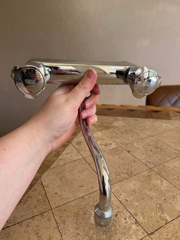 Grohe wand gootsteen kraan met onderuitloop, Doe-het-zelf en Verbouw, Sanitair, Ophalen, Gebruikt, Chroom, Kraan