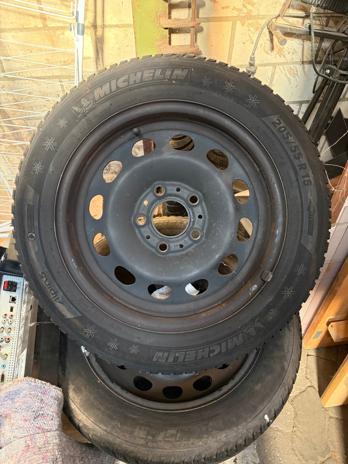 Michelin All Season banden op stalen velgen 205/55 R16, Ophalen, Gebruikt, 16 inch, Banden en Velgen
