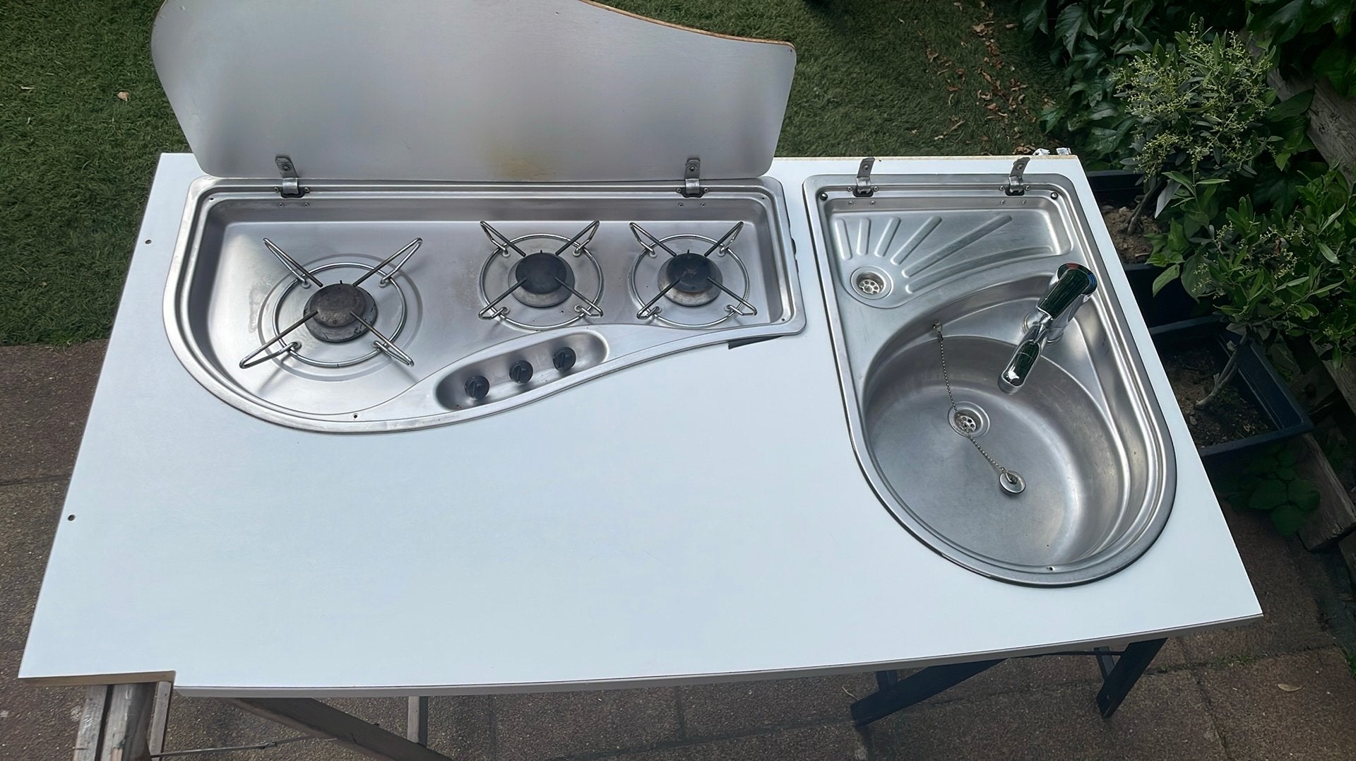 Keukenblad camper/caravan met Cramer kookplaat en spoelbak, Ophalen, Gebruikt