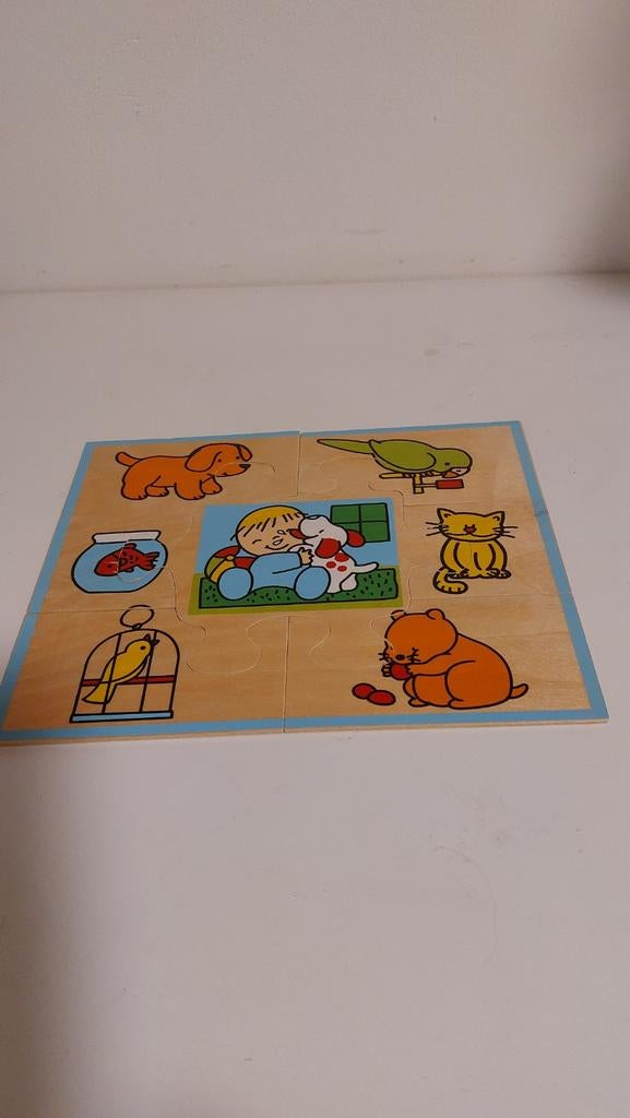 Houten kinderpuzzels 4 stuks in een mooie houten doos/kist, Kinderen en Baby's, Speelgoed | Houten speelgoed, Ophalen of Verzenden