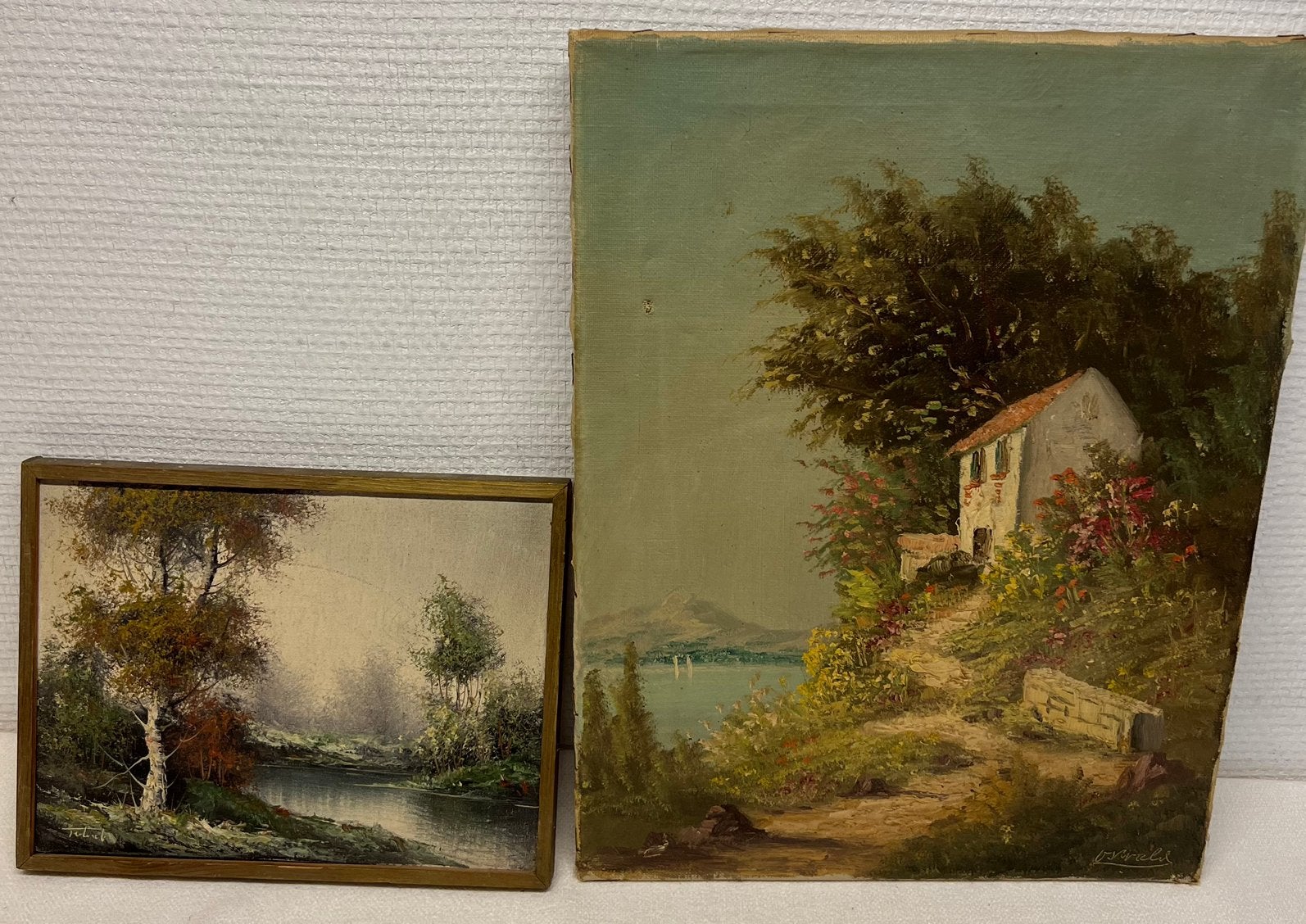 Twee vitage Olieverf schilderijtjes, signeert., Verzenden