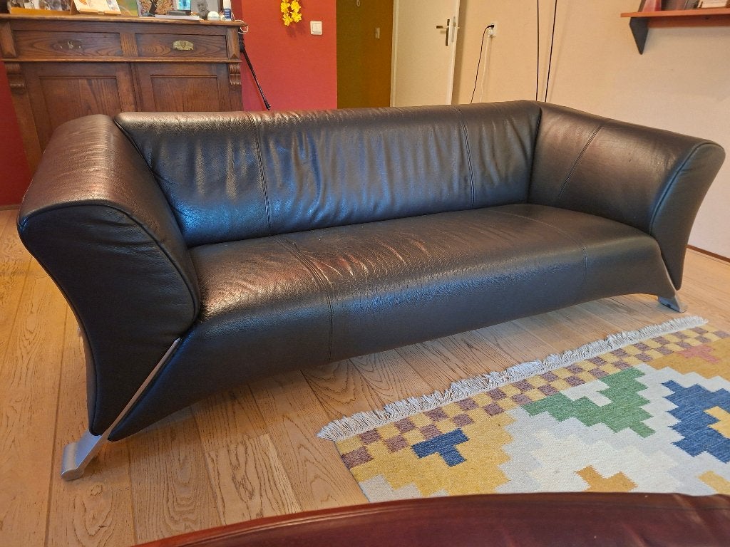 Rolf Benz zwart leren  bank, Huis en Inrichting, Ophalen, Gebruikt, Driepersoons, 75 tot 100 cm