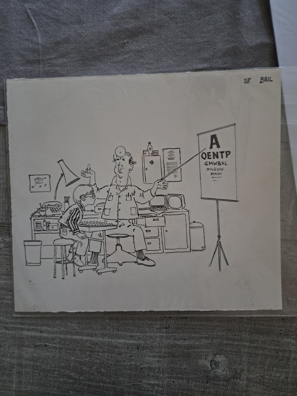 Originele tekening Jan Wesseling - Oogarts, Ophalen of Verzenden, Tekening, Pentekening, Origineel
