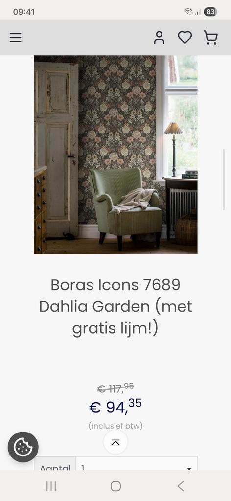 Boras Icons 7689 Dahlia Garden behangrol, Ophalen of Verzenden, Minder dan 10 m², Grijs, Bloemen, Klassiek, Vintage