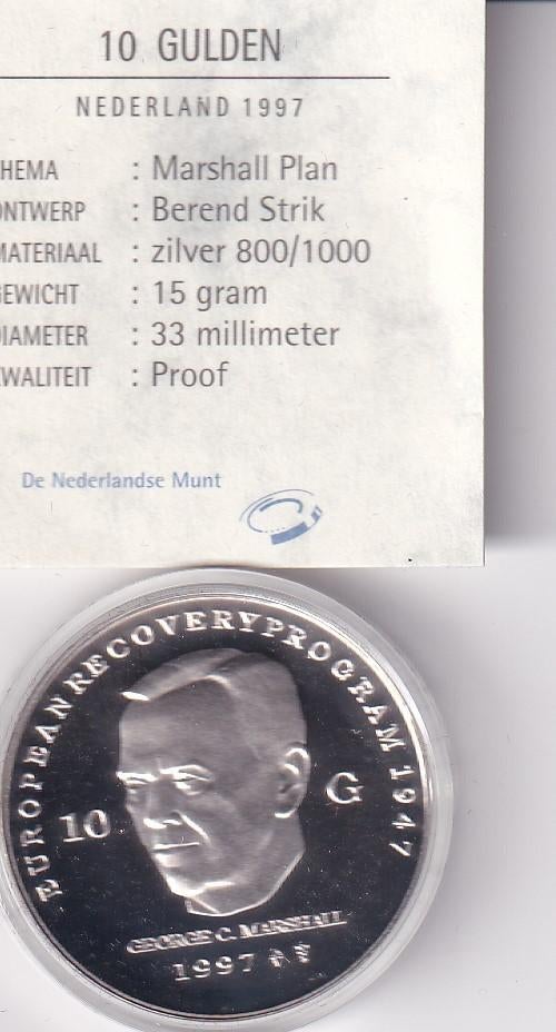 10 Gulden 1997 Proof met kaartje in doosje, Postzegels en Munten, Munten | Nederland, Verzenden, Koningin Beatrix, Zilver, Losse munt