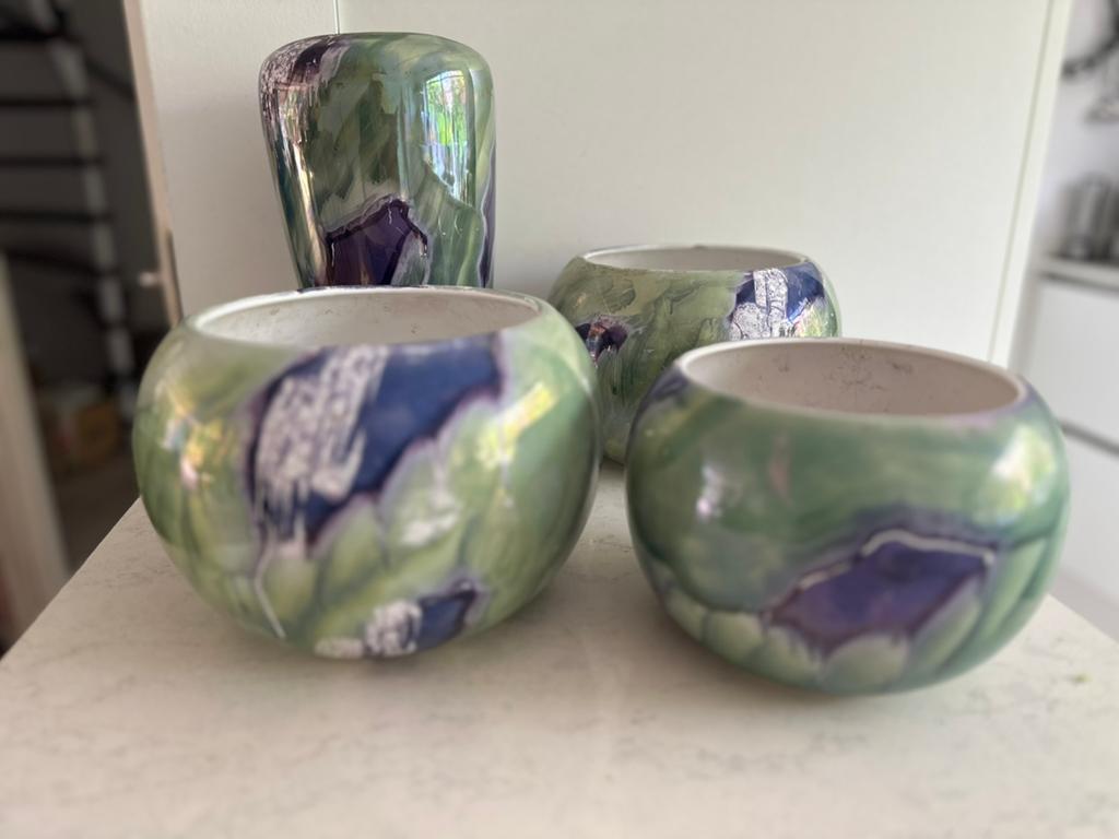 Vintage Italiaans design keramiek set–Majoli Line style 4 st, Ophalen of Verzenden, Zo goed als nieuw, Overige kleuren