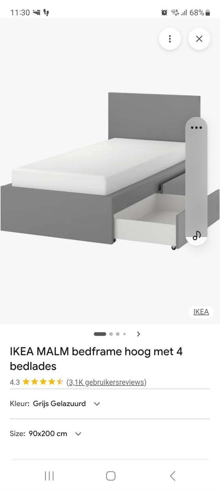 een persoons bed met 2 bedlades - Grijs, 90x200 cm, Ophalen, Gebruikt, 90 cm, Eenpersoons