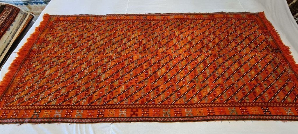 Soumak kelim Perzische tapijt 258 x 125/wandkleed/tafelkleed, 100 tot 150 cm, Www.simatapijten.nl, Ophalen of Verzenden, Info@simatapijten.nl