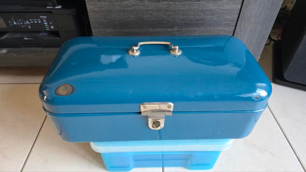 Vintage Broodtrommel / Opbergkist - Blauw Emaille, Antiek en Kunst, Antiek | Emaille, Ophalen of Verzenden