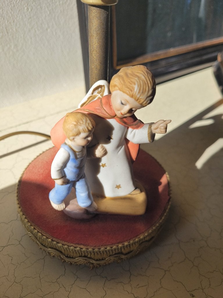 Vintage tafellampje met porseleinen beschermengel, Antiek en Kunst, Ophalen of Verzenden