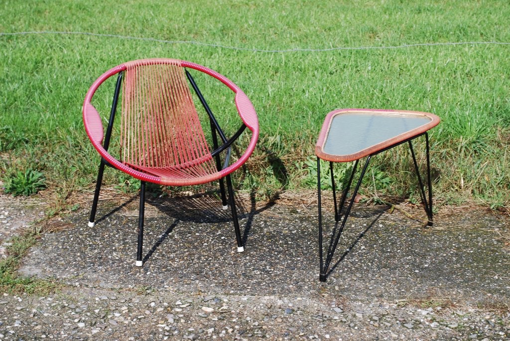 Vintage Spaghetti Lounge Stoel met Tafel Jaren '60, Ophalen, Gebruikt, Minder dan 75 cm, Nb