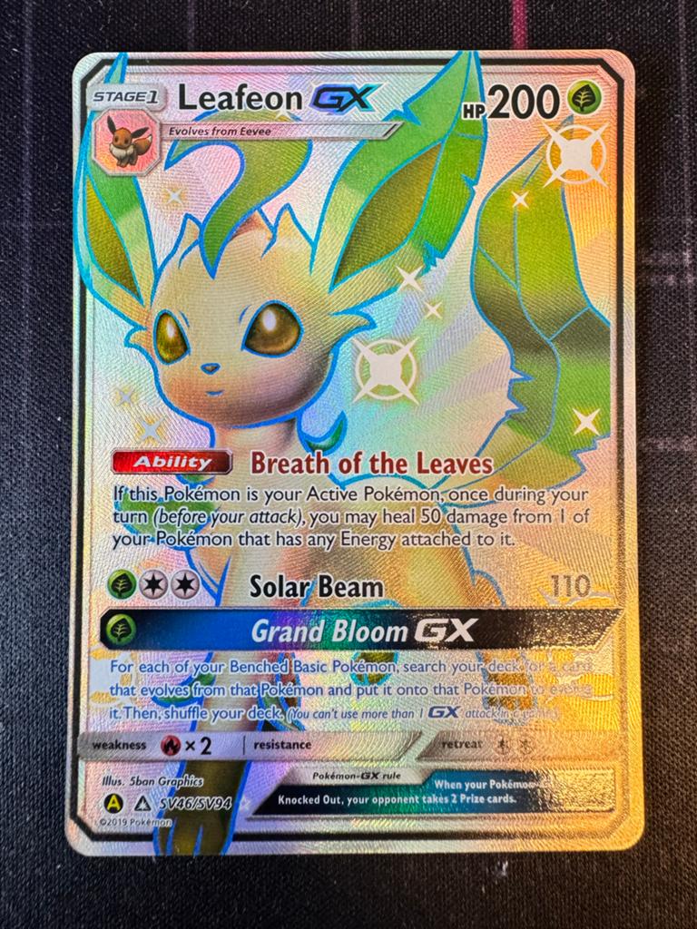 Leafeon GX Shiny Full Art Pokémon Kaart SM46/SV94, Hobby en Vrije tijd, Verzamelkaartspellen | Pokémon, Ophalen of Verzenden, Zo goed als nieuw