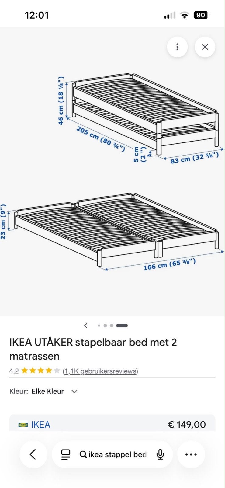 IKEA UTÅKER stapelbed, Ophalen, Gebruikt, 80 cm, 200 cm