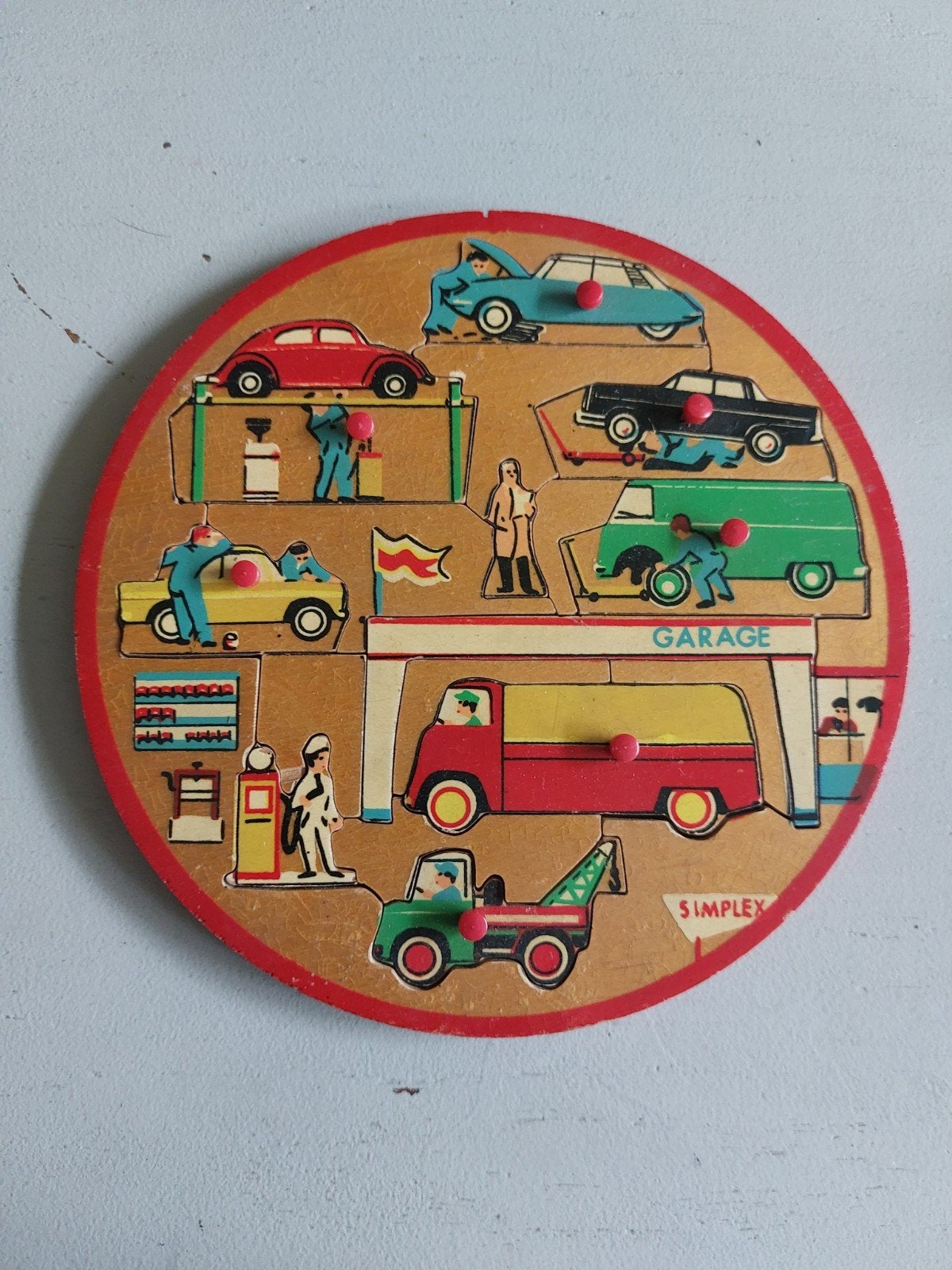 Vintage Simplex houten garage puzzel, Ophalen of Verzenden, Gebruikt