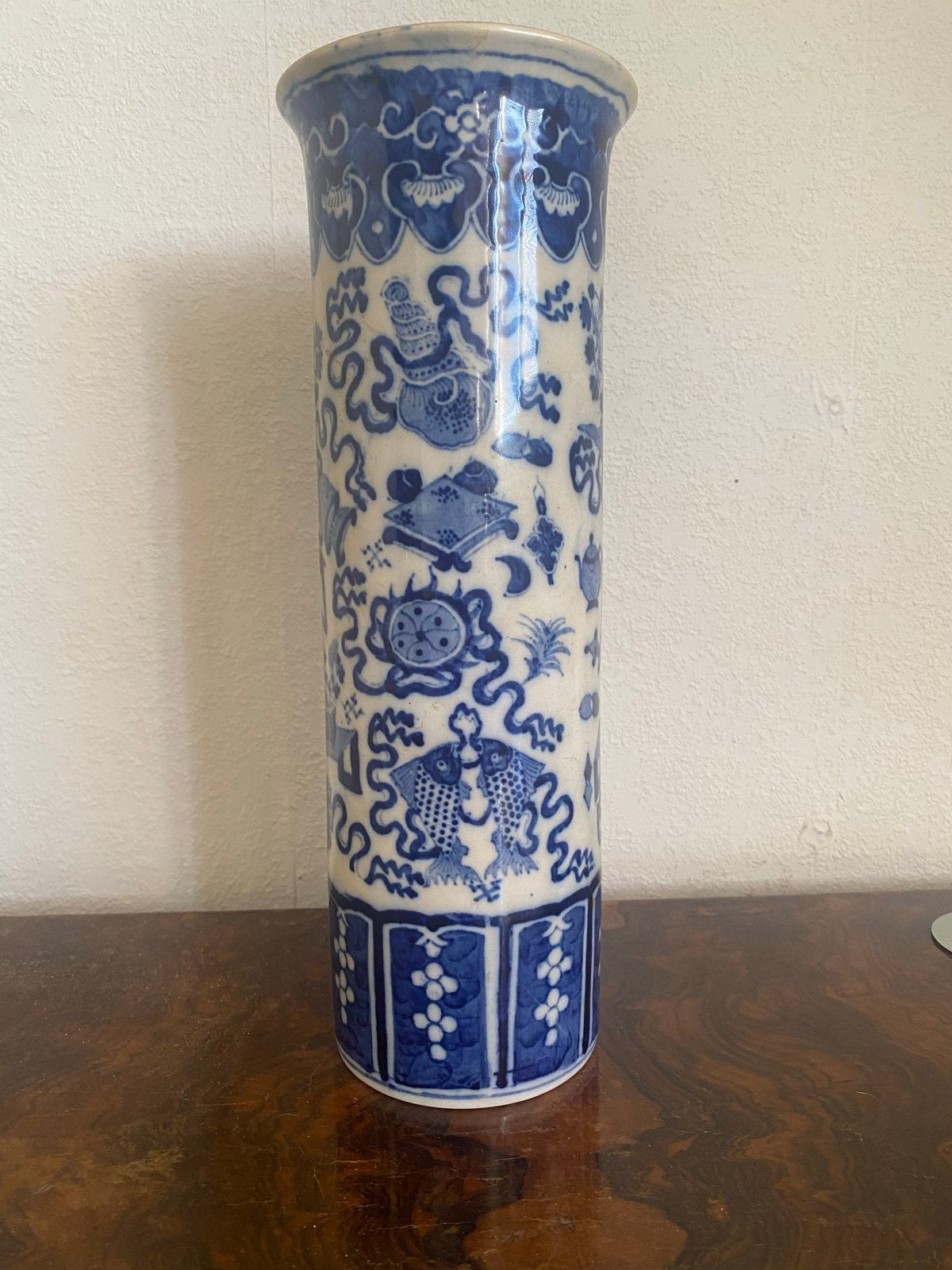 Antieke Chinese Blauw-Witte Porseleinen Vaas, Ophalen
