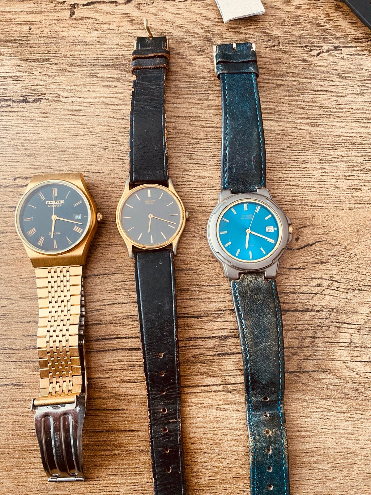 Drie Citizen quartz horloges, Overige materialen, Ophalen of Verzenden, Leer, Gebruikt