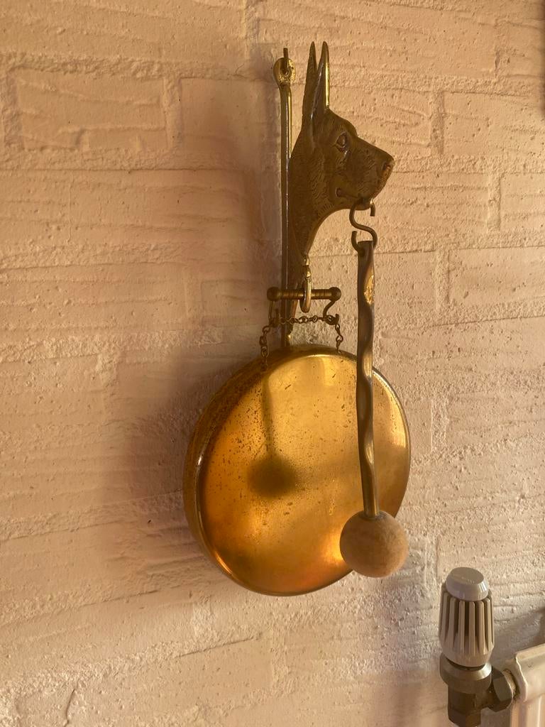 Antieke Messing Gong met Hondenkop Design, Ophalen of Verzenden