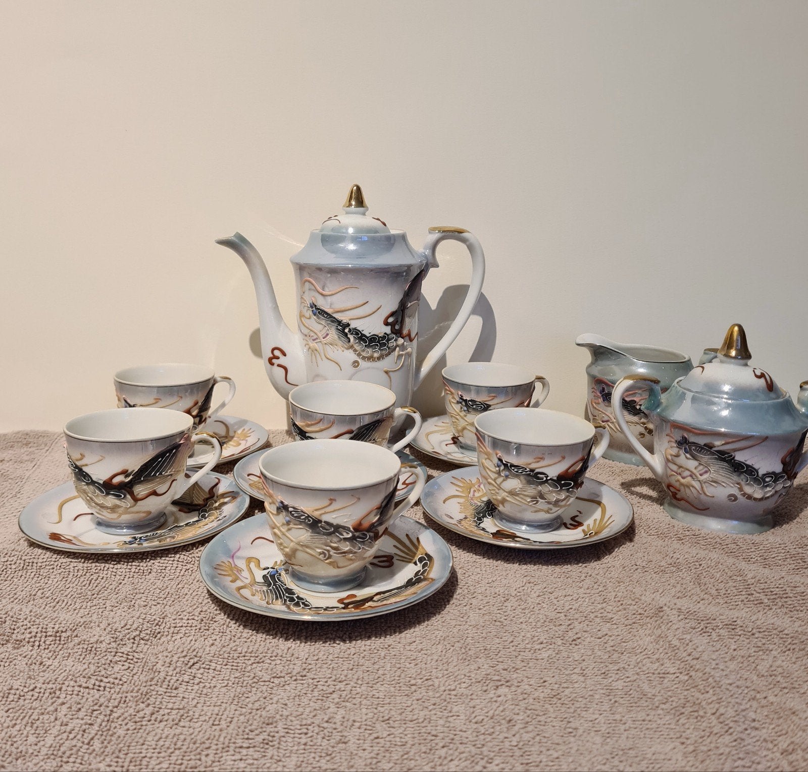 Vintage Japans draken theeservies - 15-delig, Antiek en Kunst, Ophalen