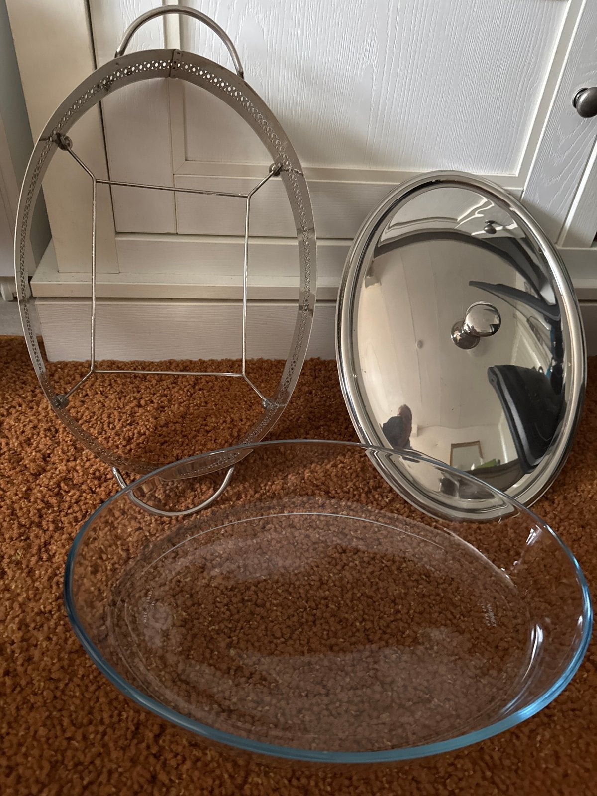Ovenschaal met houder en deksel - Zo goed als nieuw, Zilver, Ophalen of Verzenden, Zo goed als nieuw, Glas