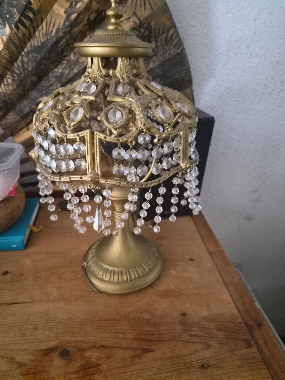 Vintage Gouden Tafellamp met Kristallen, Ophalen