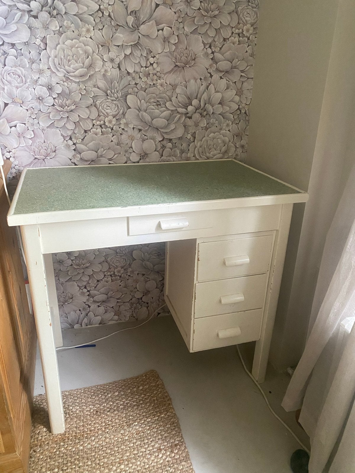 Vintage Bureau met Lades - Wit/Groen, Ophalen, Overige typen, Gebruikt, Vintage