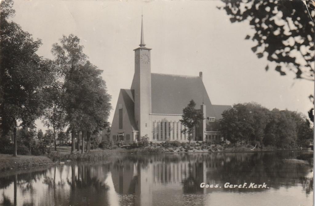 fotokaart Goes geref. kerk, Verzamelen, Ansichtkaarten | Nederland, Ophalen of Verzenden, 1920 tot 1940, Gelopen, Zeeland