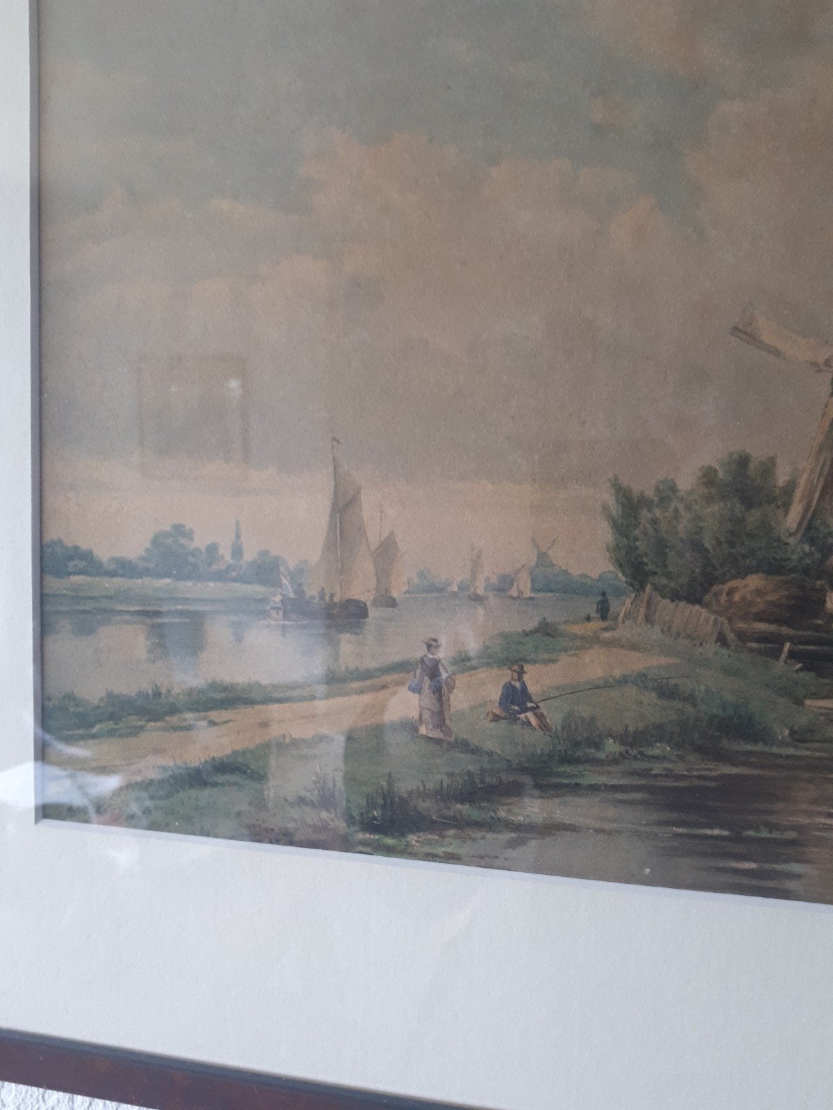 Aquarel van gezicht op Delft, jaagpad bij oud Rijswijck,., Antiek en Kunst, Ophalen of Verzenden