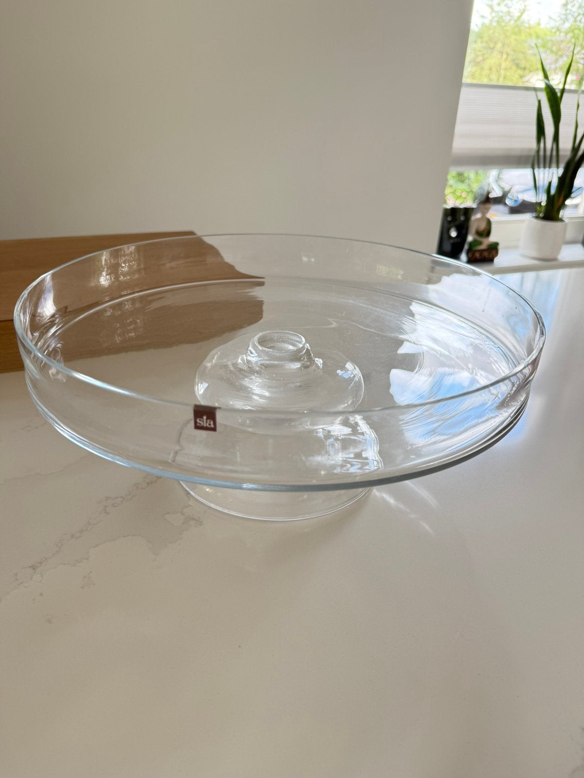 Sia glazen schaal/ taartschaal op voet, Ophalen, Schaal, Rond, Glas