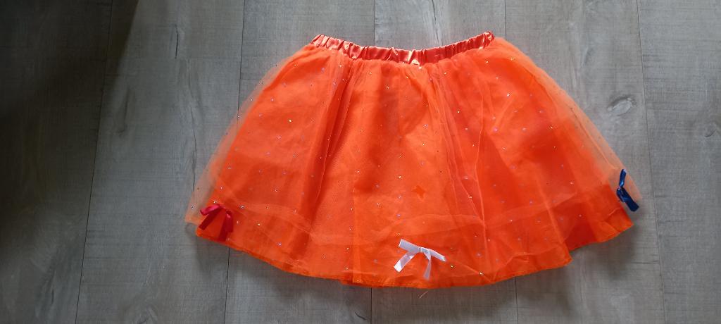 Koningsdag oranje rok met strass steentjes maat 128/134., Ophalen of Verzenden, Zo goed als nieuw, 122 t/m 128, Meisje