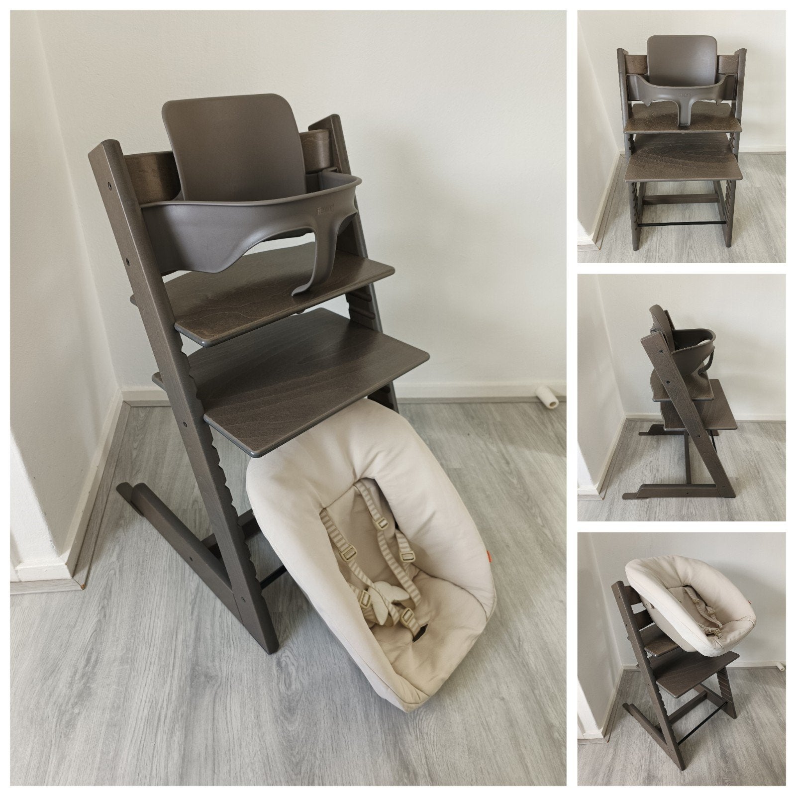 Stokke Tripp Trapp hazy grey met babyset en newbornset, Kinderen en Baby's, Meegroeistoel, Ophalen of Verzenden, Zo goed als nieuw