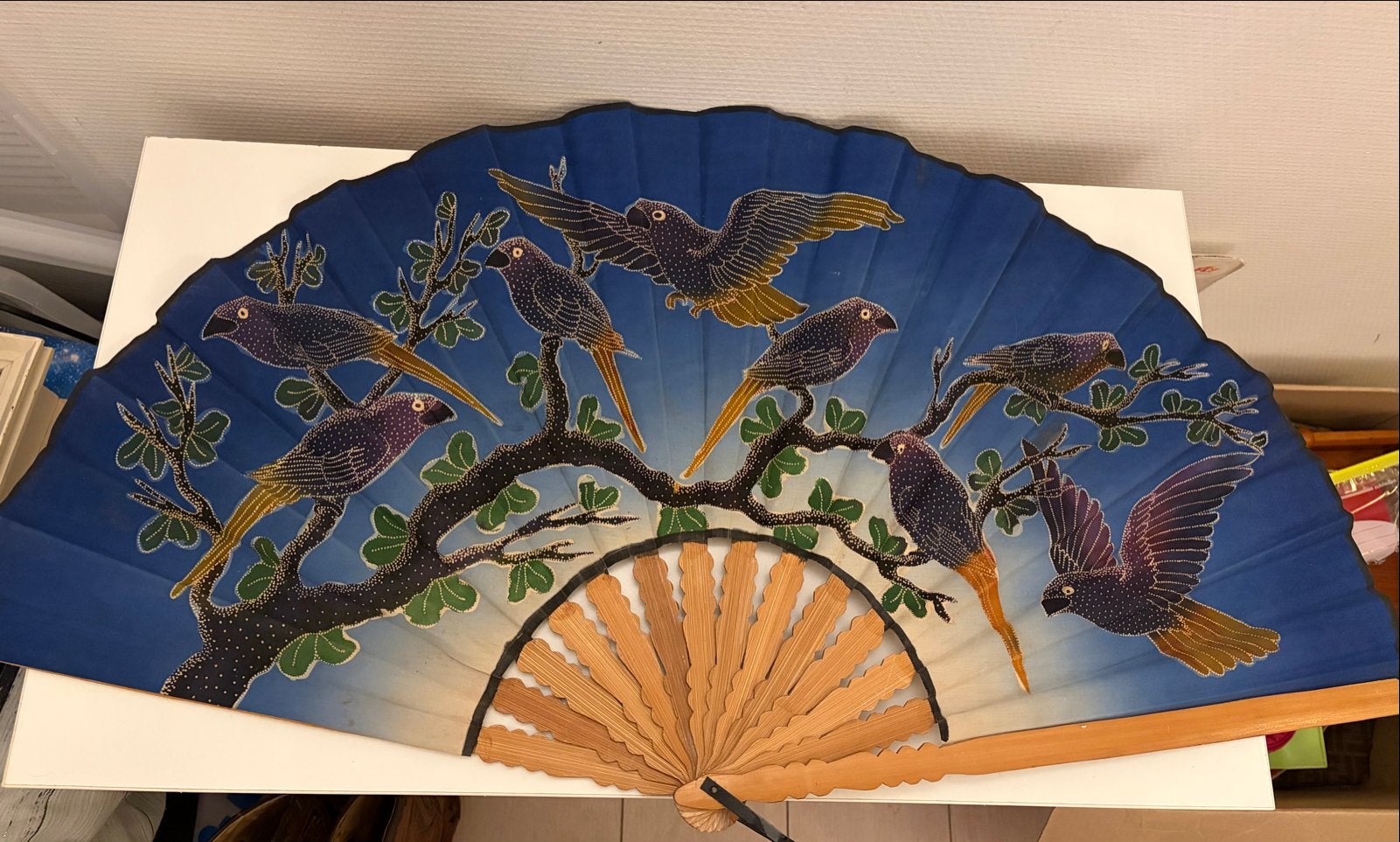 Grote decoratieve waaier met vogels - Oosters design, Ophalen of Verzenden