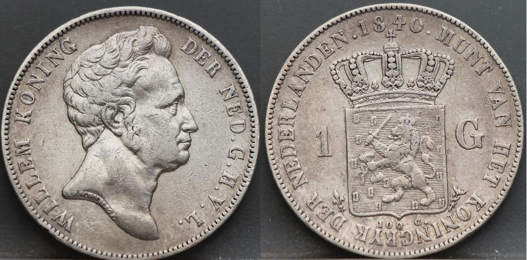 Nette 1 gulden 1840 Willem 1, Postzegels en Munten, 1 gulden, Verzenden, Zilver, Koning Willem I